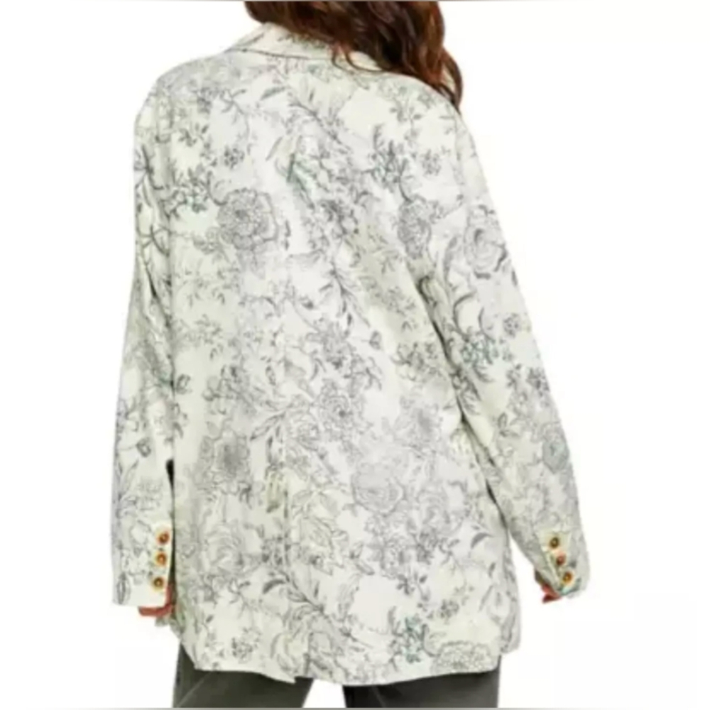 We The Free Beckett Linen Blend Floral Oversized Blazer Jacket in Sage Size XL - Picture 2 of 14